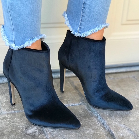 Shopbop Shoes - Black Velvet Pointy Toe Stiletto Heel Ankle Boots